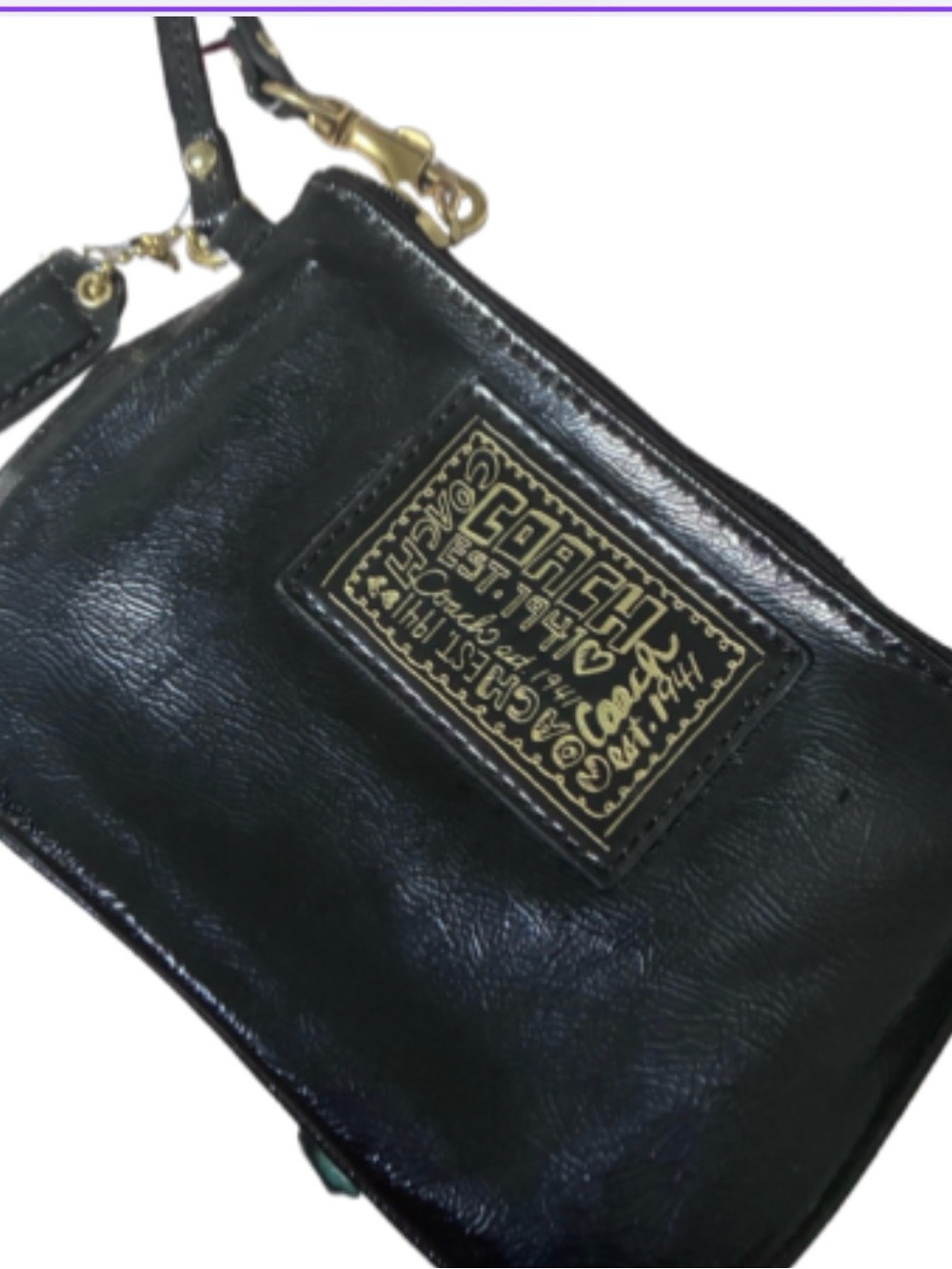 Coach Poppy wristlet black black patent leather with hangtag EUC